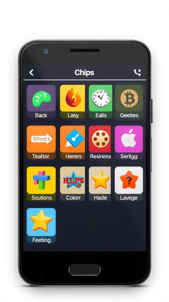 Mobile Chips UI Design Guide Mobile UI screen with colorful chips representing tags and actions.